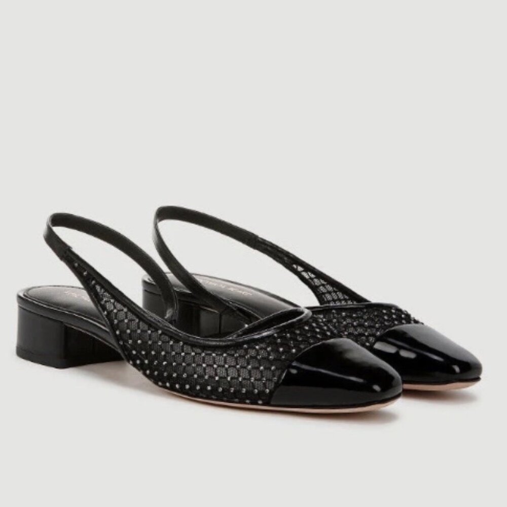 Veronica Beard Cecile Rhinestone Mesh Cap-Toe Slingback Size 7.5 Black NEW